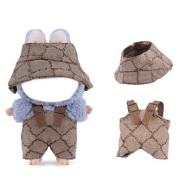 17cm Doll Clothes Set Stylish Overalls Hat Outfit Fashion Clothes for Doll Cute Dolls Accessories Clothing Set for Boys Girls Brown Set