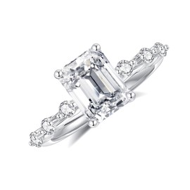 AmoreNel Moissanite Rings for Women 3 Carat Emerald Cut Wedding Ring S925 Sterling Silver Plated With 18K White Gold D Color VVS1 Clarity Promise Ring for Women（8）