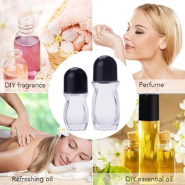 2PCS Black Empty Clear Glass Roll-on Bottles with Plastic Roller Ball Deodorant Essential Oils Roller Vial Jars Portable Travel Cosmetic Storage Container Holder for Oil Perfume Refillable Containers
