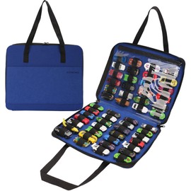 JOYMOMO Toy Car Organizer Carrying Case Compatible with Matchbox Cars, Portable Carrying Container Carrier Holder Fit for 52 Toy Car Storage (Toy Cars Not Included) (52 Slots Blue)