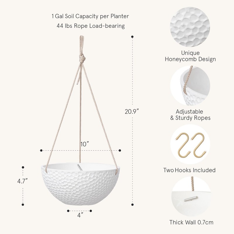 LA JOLIE MUSE 10 Inch Hanging Planters for Indoor Plants,