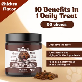 Teca's Workshop 10 for 1 Multivitamins for Dogs with Glucosamine, Probiotics, and Omegas - Helps to Support Skin, Gut Health, & Overall Performance - 90ct (Peanut Butter)