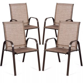 Unbrand Set of 4 Patio Chairs Dining Chairs w/ Steel Frame Yard Outdoor Brown