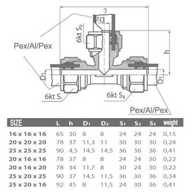 20x16x20mm PEX-AL-PEX Brass Compression Pipe Fittings TEE