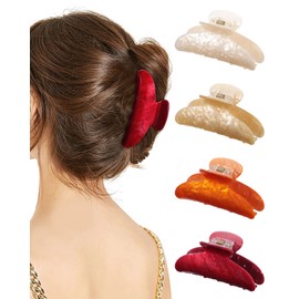 Ufgin 4 PCS Acrylic Hair Claw Clips for Women - Large Strong Hold Claw Clips Cute Non-slip Hair Clips for Thick Thin Hair (Beige+Champagne+Red+Brown)