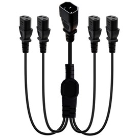 AWADUO Computer Power Extension Y Splitter Cable, 1 Female to 4 Male 3 Pin C13 to Male C14 PDU Power Cord with Buckle 10A 18AWG for Computer LED HDTV Monitor(0.5M/Black)