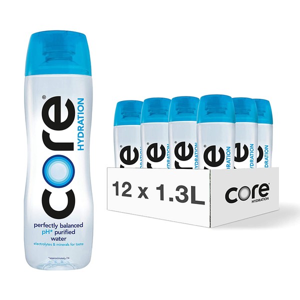 CORE Hydration, Nutrient Enhanced Water, Perfect 7.4 Natural pH, Ultra-Purified With Electrolytes and Minerals, Cup Cap For Sharing, 44 Fl Oz, Pack of 12