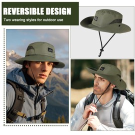 TAGVO Fischerhut für Herren Damen, Sonnenhut UV-Schutz Mesh Breite Krempe Campinghut, Schnell Trocknend und Atmungsaktiv Faltbarer Wanderhut Safari Boonie Hut Buschhut mit Verstellbare Kinnband