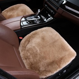 OGLAND 2 Pack Fluffy Genuine Australia Sheepskin Car Seat Cover for Auto Interior Accessories with Soft Fuzzy Wool Eco-Friendly Natural Fur Non-Slip (Camel)