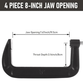 4Pcs 8 Inch C Clamp Heavy Duty C-Clamps Quality Iron C-Clamps Industrial Strength C Clamp Set for Woodworking Welding Building Metal Workpiece