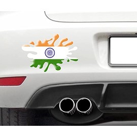 WaterShed Designs India Bhārat Gaṇarājya Flag Splat 3d effect funny Decal Sticker Car, Van, Laptop, Doors or Walls ideal for Camper Vans, Caravans Cars and Vans, White