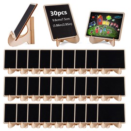 Pack of 30 Food Small Chalkboards Stands Chalk Markers & Replacement Stickers Reusable Wood, 9.8 x 7.5 cm Mini Chalkboards with Stand, Small Boards for Labelling for Cafés, Restaurants
