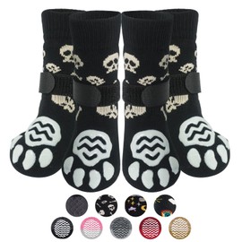 PUPTECK Anti Slip Dog Socks 2 Pairs with Grips for Hardwood Floors, Shoes for Hot/Cold Pavement, Paws Boots Stop Prevent Licking, Booties for Senior Small Large Dogs