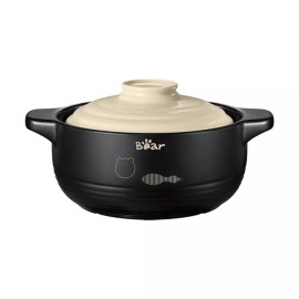 Bear Round Black Stoneware Clay Pot Casserole Dish with Cream Yellow Lid  2.5L