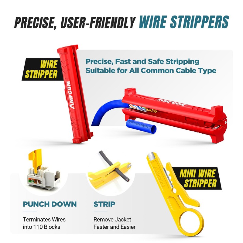 AMPCOM Ethernet Crimping Tool Kit 7-in-1 RJ45/RJ11 Network Tool Kit