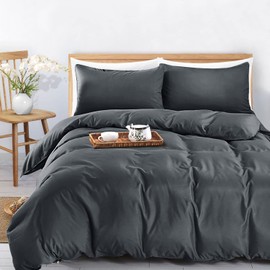 MOONLIGHT20015 Single Duvet Cover - Charcoal Solid Soft Single Bedding Duvet Cover Set with 1 Matching Pillowcase