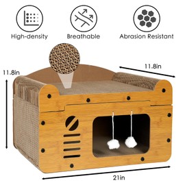 【Double-Sided Delight】 Extra-Large Cardboard Cat House & Scratcher Bed for Indoor Cats, with Stable and Detachable Corrugated Board Scratcher Box