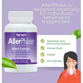 AllerPhase Natural Herbal Sinus and Lung Relief Supplement for Seasonal Respiratory Discomfort Caused by Pollens, Dust, and Dander (30 Vegetarian Capsules)