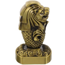 Golden Merlion Statue Metal Sculpture Figurine - Singapore Souvenir Collectible Artwork for Home and Office Decor