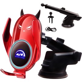 Fudia Car Smartphone Holder, Stylish, Car Smartphone Stand, Wireless Charger, Automatic Sensor Opening/Closing, Suction Cup & Air Conditioner Blower, Improved Durability, Qi Certified, 15W, Rapid