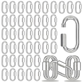 50PCS 2 Inches Chain Quick Links, M5 Galvanized Steel Thread Heavy Duty Carabiner Clips, 3/16" Locking Carabiners Connectors for Hammock, Camping, Pet Leash, Key Chain, Gym, 650 Lbs Capacity