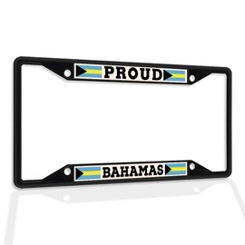 Fastasticdeals Metal Insert License Plate Frame Proud Bahamas Flag Weatherproof Car Accessories Black 4 Holes Solid Insert