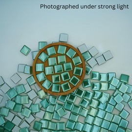 Yuvori Iridescent Square Glass Mosaic Tiles, 1.5 cm, 0.5 kg, DIY Picture Frames, Bathtubs, Coasters, Vases, Interior Decor (Green)