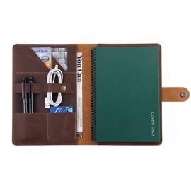 Leather Folio Cover Compatible with Rocketbook Executive Size 6"x8.8", Handmade Rustic Leather Journal Cover for A5 Notebooks - Brown