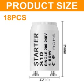 BlueXP 18 Pack Fluorescent Light Starter Switches S10 Longlife Starters for Fluorescent Tubes Lamps