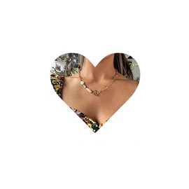 Allereya Vintage Irregular Pearl Necklace Pearl Splicing Chain Necklace Punk Paperclip Chain Necklace Gold T Bar Choker Necklace Jewelry for Women and Girls