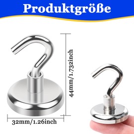 DGDUBRB Magnetic Hooks, Extra Strong, 38 kg + Magnetic Hooks, Strong Magnets with Hooks, Large Neodymium Magnets, Extra Strong, Magnetic Hooks for Hanging Classroom, Kitchen, Garage, and Office, Pack