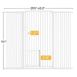 YITAHOME Extra Tall 55" High Metal Dog Gate with Cat Door, 29.5"- 43.3" Wide Auto Close Pet Gate Indoor for Stairs, Doorways, House, No Drilling Pressure Mount, Sturdy, White