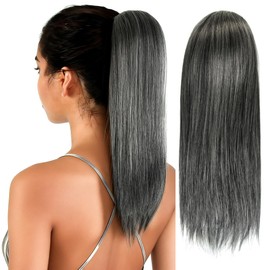 Drawstring Ponytail, 12 Inch, Salt n Pepper, Clip Fake Wig Hair Extensions