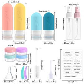Juego de 17 Botellas De Viaje De Silicona, Botella de Viaje a Prueba de Fugas de 3 oz + 2 oz con Etiqueta, Botella de Viaje Portátil, Envase Exprimible Libre de BPA para Champú, Crema, Loción