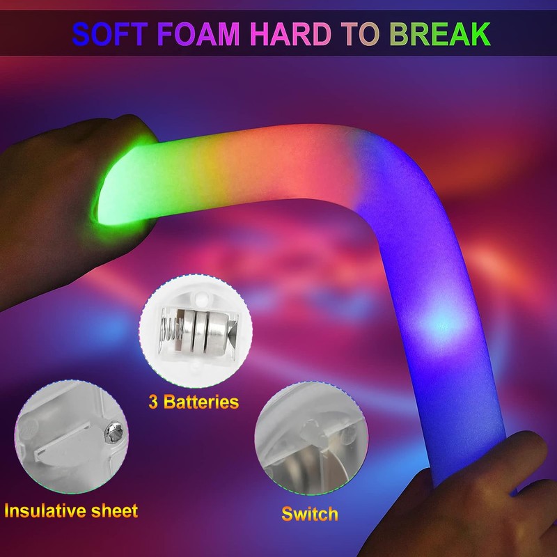 LifBetter Light Up Glow Sticks Bulk, LED Foam Sticks in