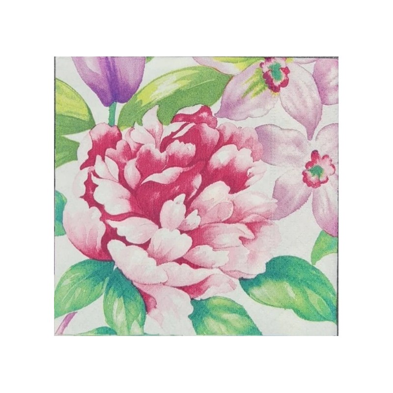 TWO Individual Napkins Spring Flower Orchid Peonies Lily Cocktail Decoupage