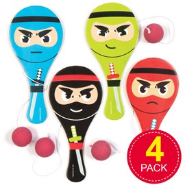 Baker Ross AC849 Ninja Paddle Bat and Ball, For Kids Party Bags, Small Gifts or Outdoor Play (Pack of 4)