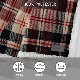 Eddie Bauer- Throw Blanket, Super Soft Reversible Sherpa Fleece Bedding, Ideal Christmas & White Elephant Gifts, Cozy Plaid Throw Blankets for Couch (Trailhead Plaid Red, Throw)