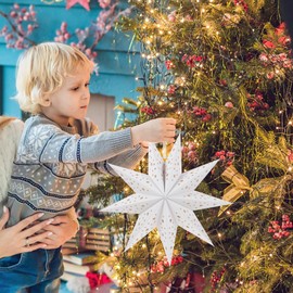 3D Christmas Star 3PCS Paper Star Lantern 9-Pointed Paper Star Lanterns Christmas Hanging Star Lampshade for Holiday Wedding Birthday Hanging Paper Stars