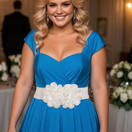 Wriidy Wide Elastic Flower Belt White Stretchy Pearl Waist Belt Stylish Jewelry Accessory for Women Dress