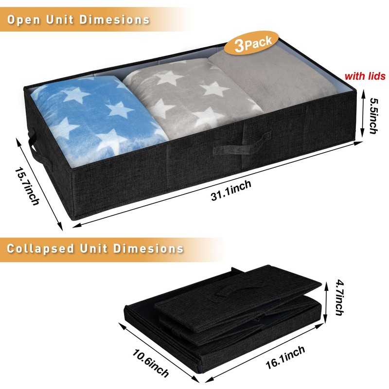 punemi Under The Bed Storage Containers 3 Pack, 6 Inch