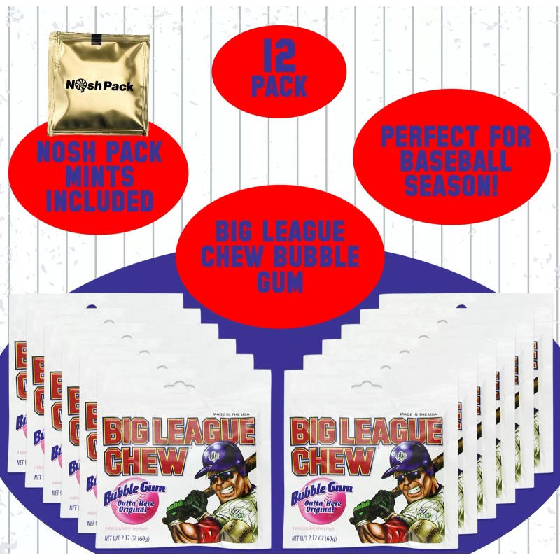 NOSH PACK Big Leegue Chew Bubble Gum, 12 Pack Original