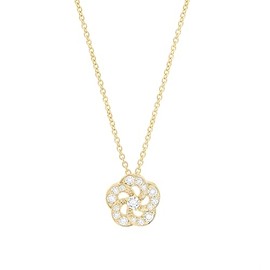 ORDAAMIS Solid 18 Carats Gold Vermeil Floral Pendant Necklace with Cubic Zirconia Flower Design, Jewellery for Women