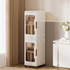 2-Tier Slim Tall Bathroom Storage Cabinet，Narrow Bathroom Storage Cabinet with Transparent Doors and Shelves, Suitable for Small Spaces, Bathrooms, Kitchens, Laundry Rooms,White (9.8x11.4x31.5)