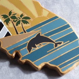 Totally Bamboo Florida State Shaped Cutting Board and Charcuterie Serving Platter with Artwork by Summer Stokes, Includes Hang Tie for Wall Display