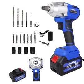 Qimu Cordless Impact Wrench Powerful 1/2-Inch Ratchet Wrench Combo Tool Kit Max Torque 420N.m Variable Speed Brushless Motor Electric Wrench Gun with 21V Li-ion Battery&Fast Charger,Led Light