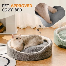 Mewoo Cat Beds for Indoor Cats - Round Dog Beds for Small Dogs, Washable Pet Bed for Kitten and Puppy with Non-Slip Bottom (Grey, 23.0" L X 23.0" W X 7.0" Th)