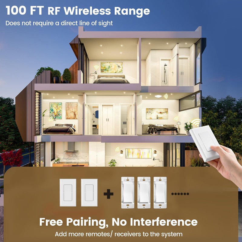 Suraielec 3 Way Wireless Light Switch, Neutral Wire Required, Grounding,