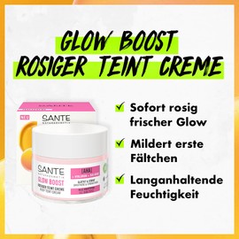 SANTE Naturkosmetik Glow Boost Rosy Complexion Cream with AHA, Hyaluronic and Organic Rose, Nourishing Day Cream for Smoothed and Radiant Skin, for Instant Rosy Fresh Glow, 50 ml
