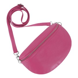 Ladies Crossbody Bum Bag Fanny Pack Real Leather Adjustable Strap Shoulder Bag 0212 (Pink)